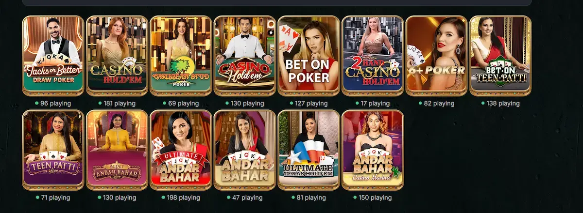 Live Poker bei Wincleo Casino mit Casino Hold'em, Caribbean Stud Poker und Ultimate Texas Hold'em